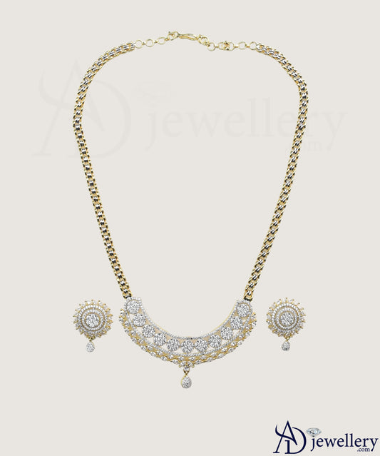 ADjewellery Rhodium Plated CZ (Cubic Zirconia) Crescent Halo Gold-Tone Necklace Set