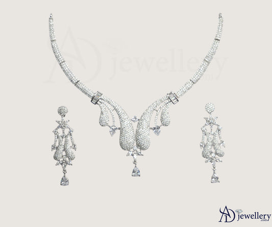 ADjewellery Rhodium Plated CZ (Cubic Zirconia) White Tone Pave Draping Collar Set