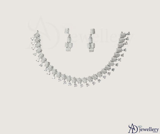 ADjewellery Rhodium Plated CZ (Cubic Zirconia) Architectural Fringe Baguette & Pave Choker Set