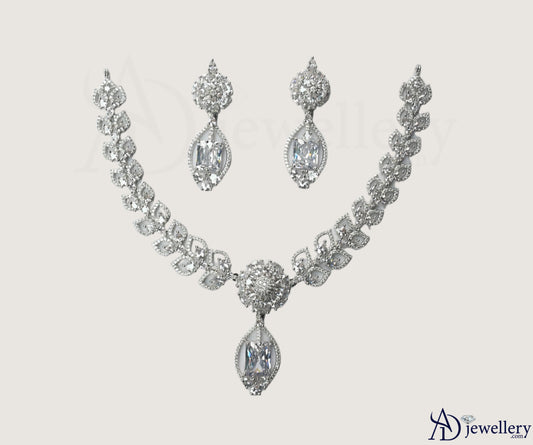 ADjewellery Rhodium Plated CZ (Cubic Zirconia) Crystal Vine Floral & Solitaire Necklace Set