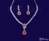 ADjewellery Rhodium Plated CZ (Cubic Zirconia) Royal Ruby Teardrop Pink Necklace Set
