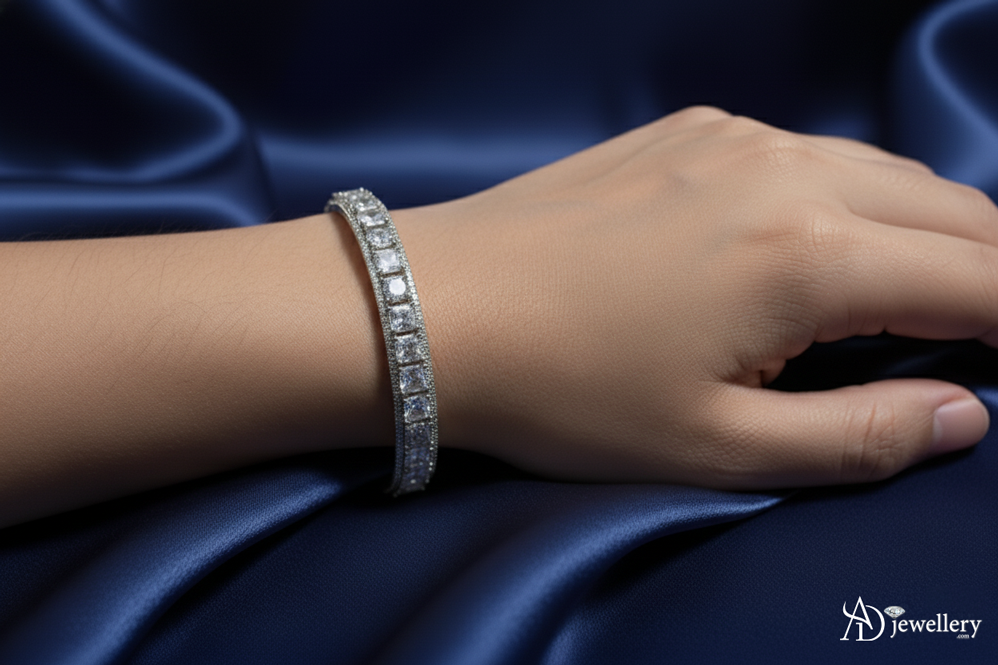 ADjewellery Rhodium Plated CZ (Cubic Zirconia) Empress Square-Cut Bangle Set