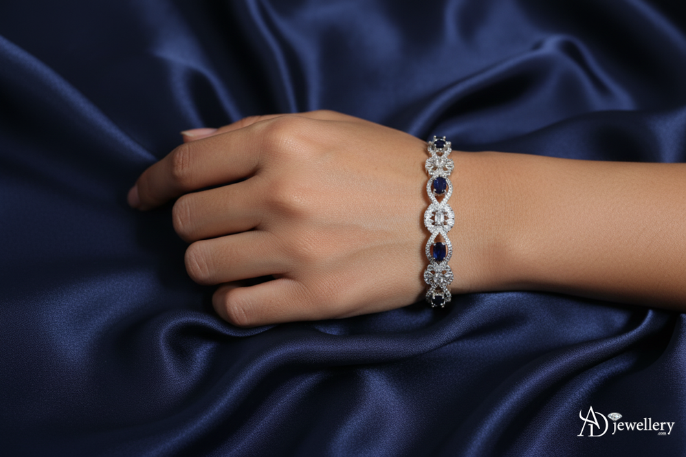 ADjewellery Rhodium Plated CZ (Cubic Zirconia) Sapphire Aria Bangle Set