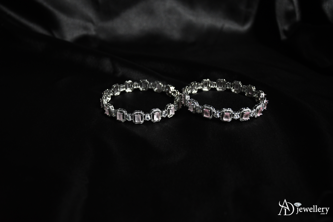 ADjewellery Rhodium Plated CZ (Cubic Zirconia) Blush Monarch Bangle Set
