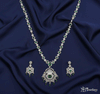 ADjewellery Rhodium Plated CZ (Cubic Zirconia) Maharani Emerald & Diamond Look Long Necklace Set