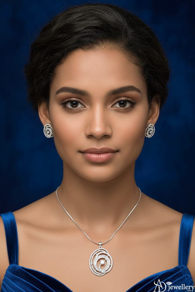 Celestial Vortex Diamond Pendant and Stud Set