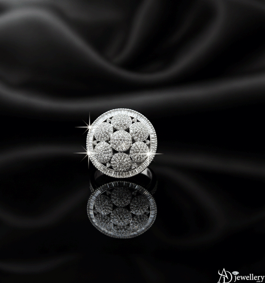 Grand Cluster Flower-of-Life Cocktail Ring with Baguette Halo