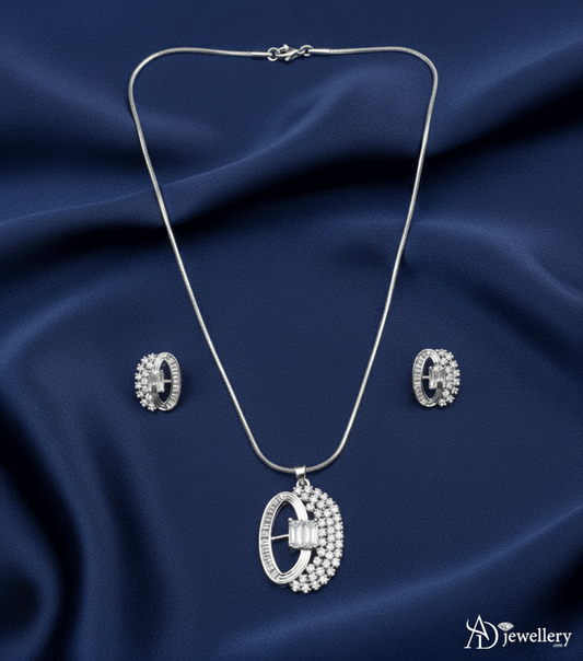 Oval Halo Cubic Zirconia Pendant and Stud Earring Set