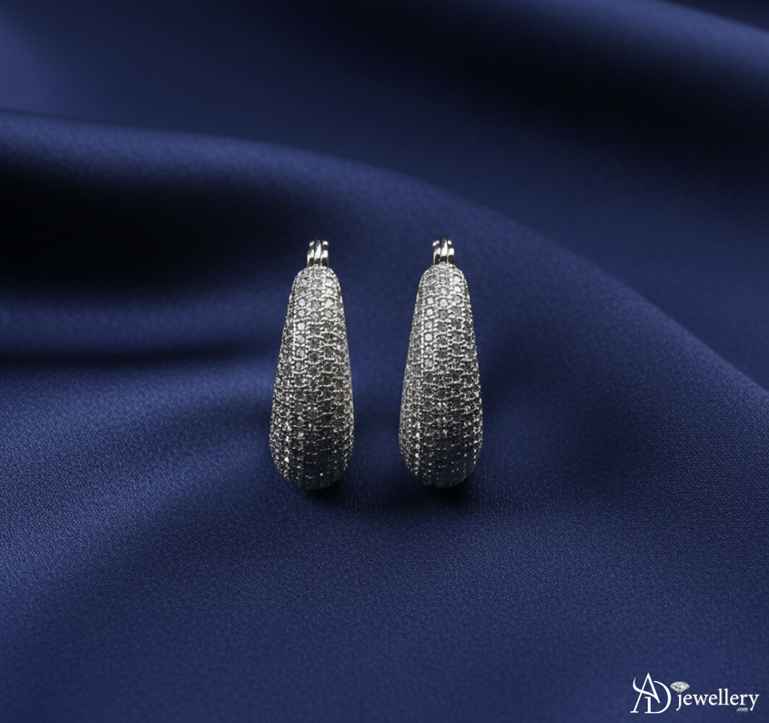 Pave Diamond-Studded Puffed Hoop Earrings