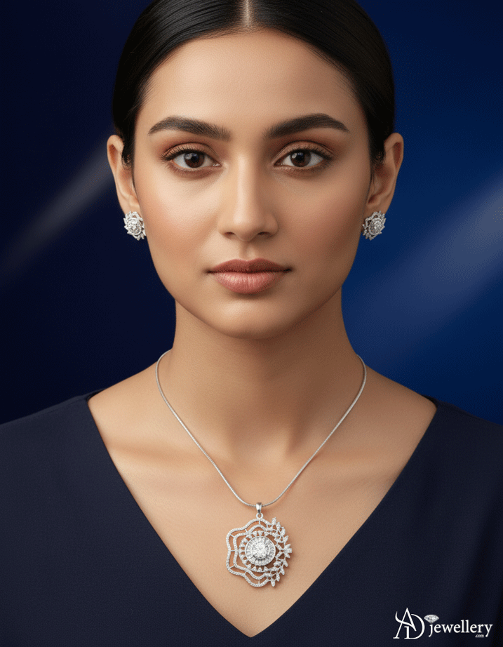 Stella Blossom Rhodium-Plated Pendant Set