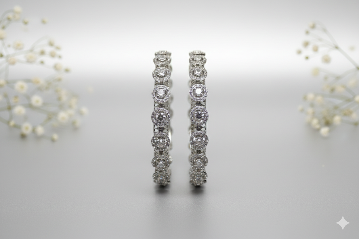 ADjewellery Rhodium Plated CZ (Cubic Zirconia) Celestia Diamond Bangle Set