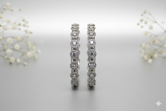 ADjewellery Rhodium Plated CZ (Cubic Zirconia) Celestia Diamond Bangle Set
