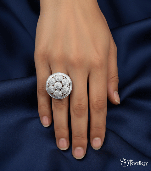 Grand Cluster Flower-of-Life Cocktail Ring with Baguette Halo