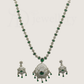 ADjewellery Rhodium Plated CZ (Cubic Zirconia) Maharani Emerald & Diamond Look Long Necklace Set