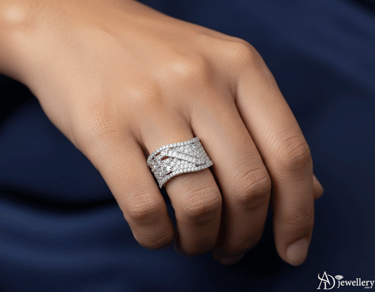 Glimmering Cascade Diamond Statement Ring