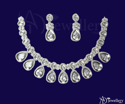 ADjewellery Rhodium Plated CZ (Cubic Zirconia) Teardrop American Diamond Bridal Necklace Set