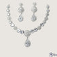 ADjewellery Rhodium Plated CZ (Cubic Zirconia) Classic Halo & Teardrop Bridal Statement Necklace Set