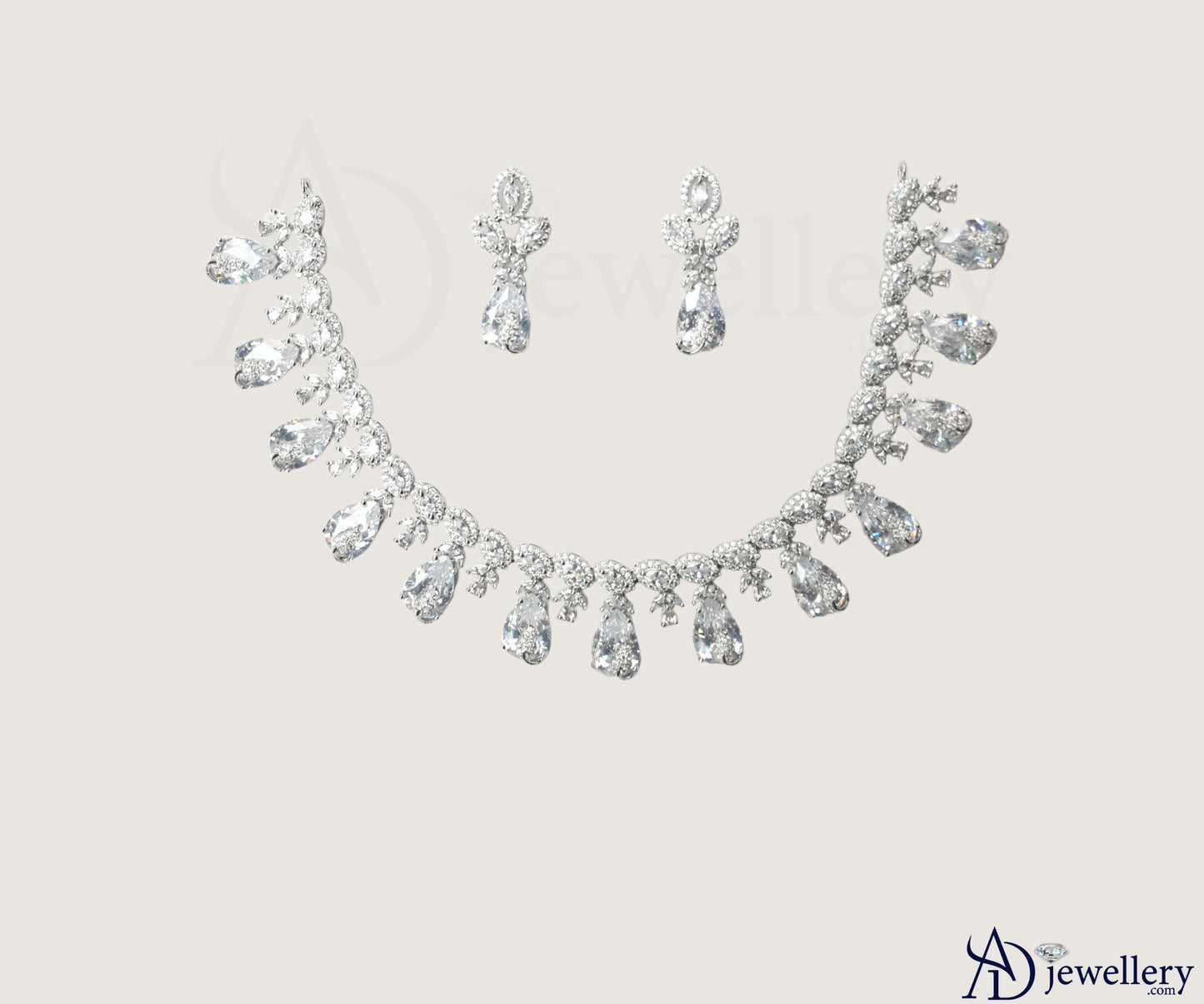 ADjewellery Rhodium Plated CZ (Cubic Zirconia) Grand Duchess Waterfall Teardrop Bridal Choker Set