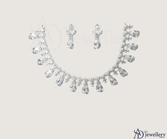 ADjewellery Rhodium Plated CZ (Cubic Zirconia) Grand Duchess Waterfall Teardrop Bridal Choker Set