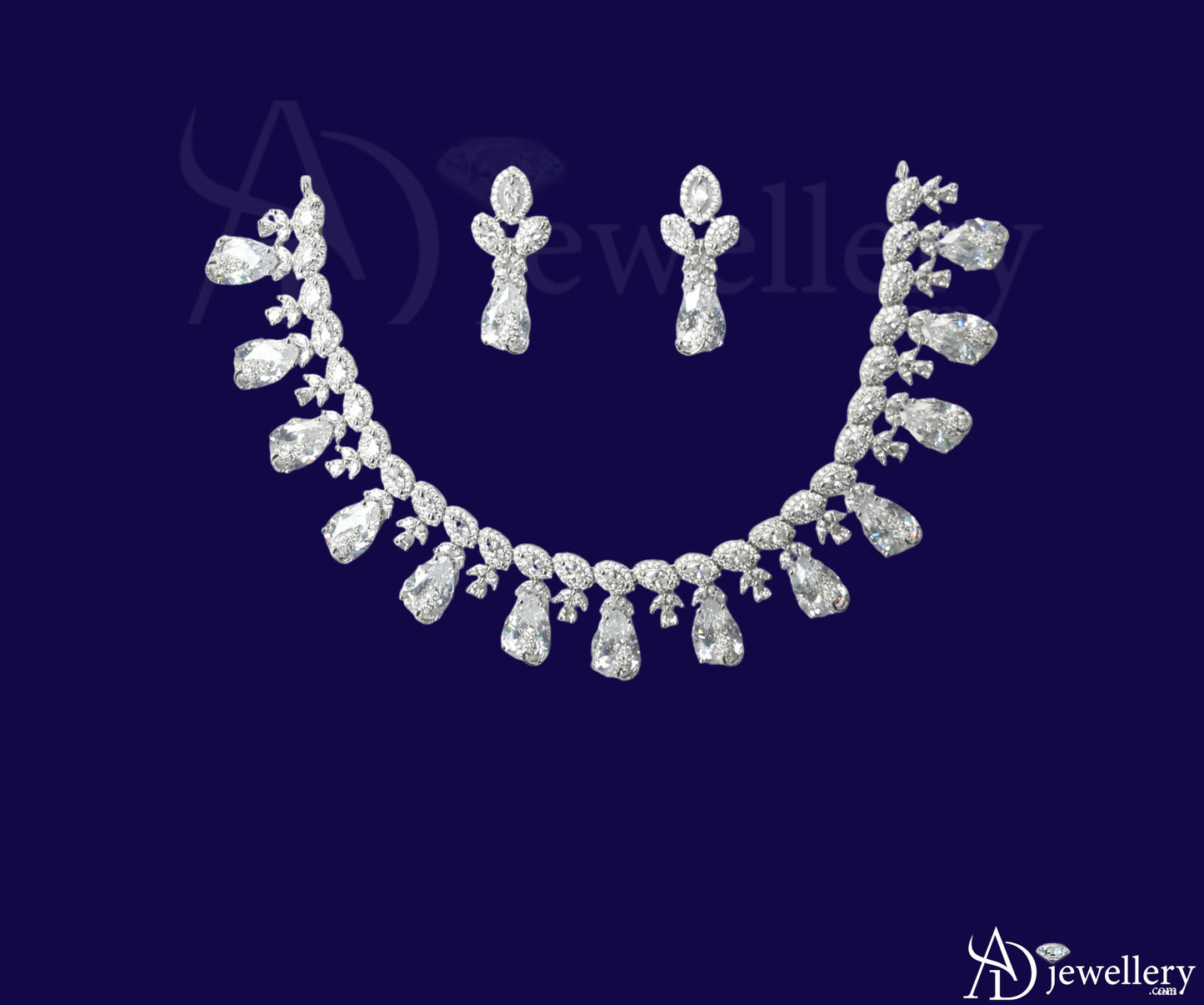 ADjewellery Rhodium Plated CZ (Cubic Zirconia) Grand Duchess Waterfall Teardrop Bridal Choker Set