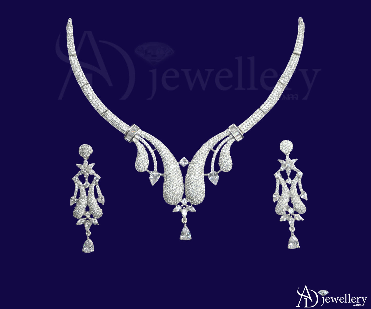 ADjewellery Rhodium Plated CZ (Cubic Zirconia) White Tone Pave Draping Collar Set