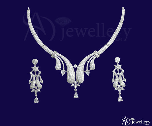 ADjewellery Rhodium Plated CZ (Cubic Zirconia) White Tone Pave Draping Collar Set