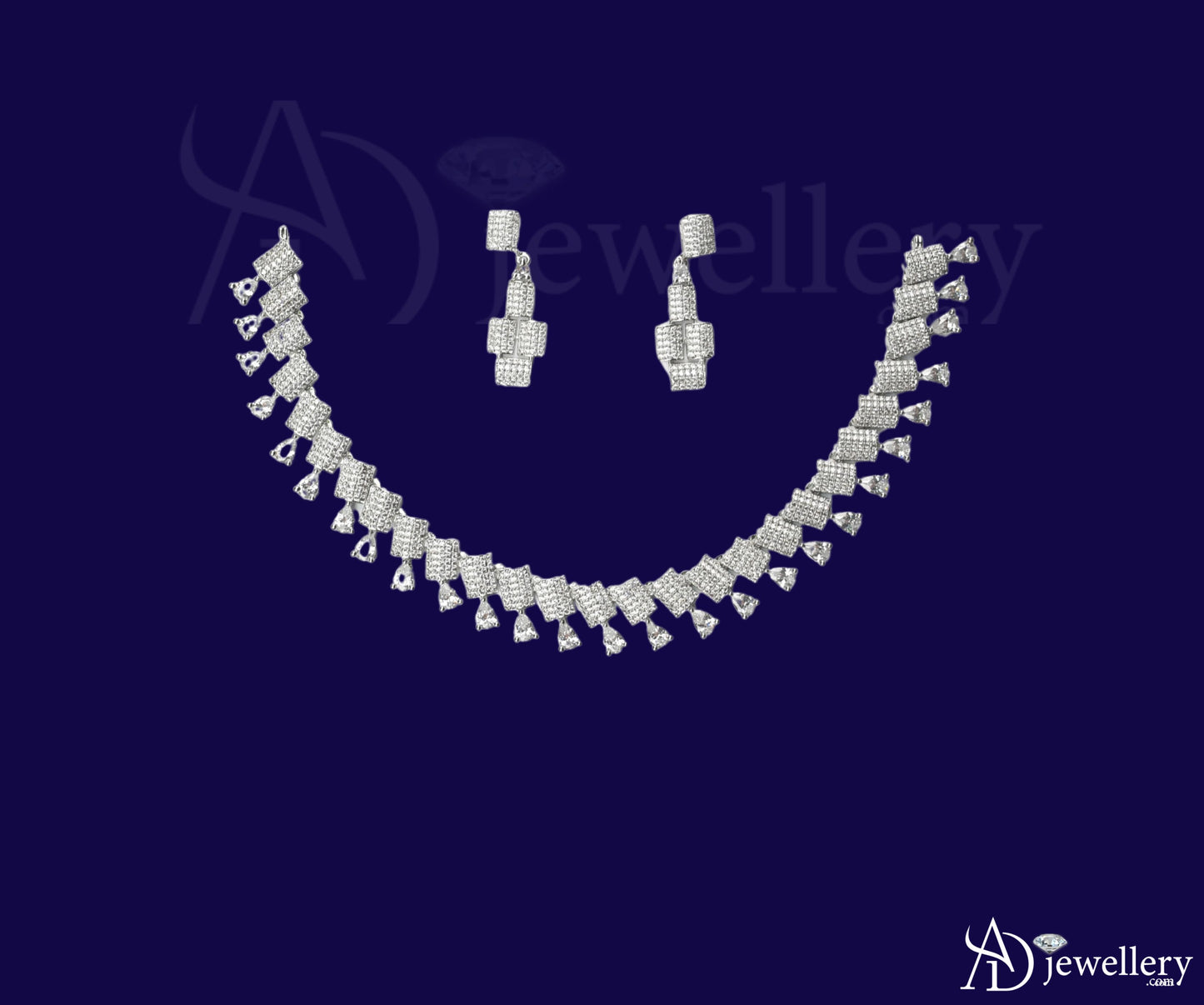 ADjewellery Rhodium Plated CZ (Cubic Zirconia) Architectural Fringe Baguette & Pave Choker Set