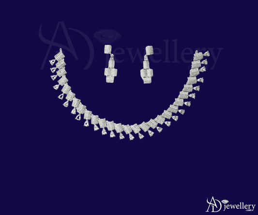 ADjewellery Rhodium Plated CZ (Cubic Zirconia) Architectural Fringe Baguette & Pave Choker Set