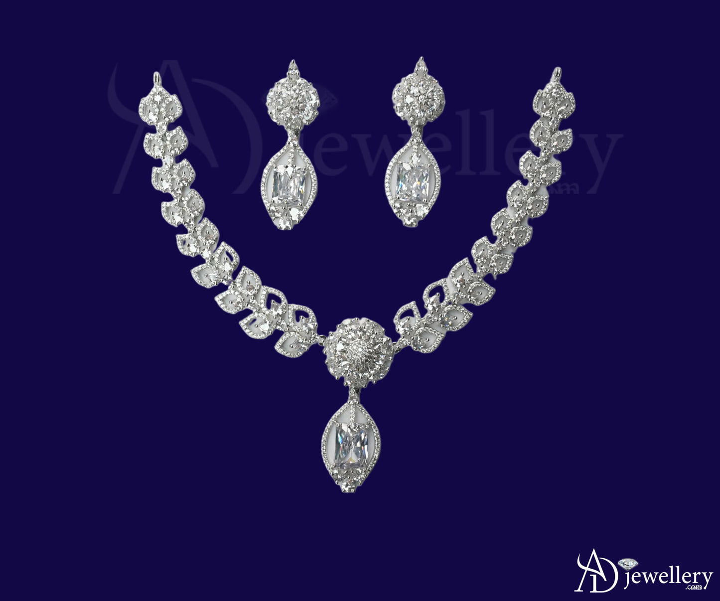 ADjewellery Rhodium Plated CZ (Cubic Zirconia) Crystal Vine Floral & Solitaire Necklace Set