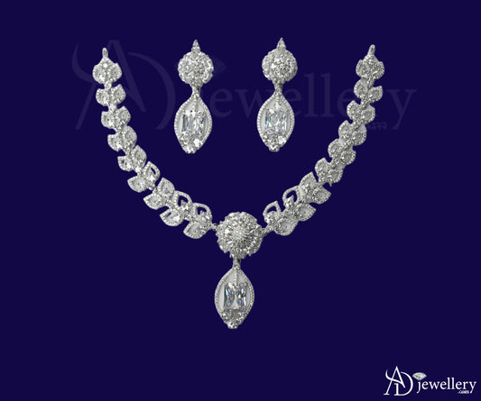 ADjewellery Rhodium Plated CZ (Cubic Zirconia) Crystal Vine Floral & Solitaire Necklace Set