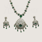 ADjewellery Rhodium Plated CZ (Cubic Zirconia) Maharani Emerald & Diamond Look Long Necklace Set