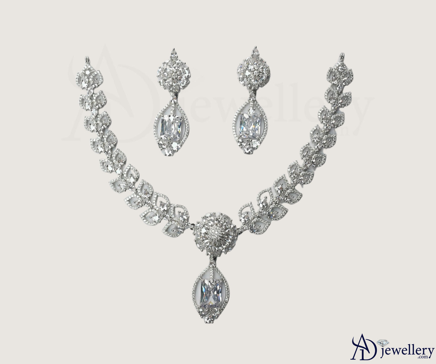 ADjewellery Rhodium Plated CZ (Cubic Zirconia) Crystal Vine Floral & Solitaire Necklace Set