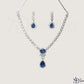 ADjewellery Rhodium Plated CZ (Cubic Zirconia) Royal Sapphire Teardrop Necklace Set