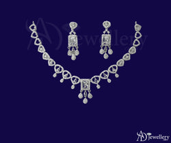 ADjewellery Rhodium Plated CZ (Cubic Zirconia) Victorian Elegance Halo-Set Chandelier Necklace Set