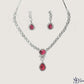 ADjewellery Rhodium Plated CZ (Cubic Zirconia) Royal Ruby Teardrop Pink Necklace Set