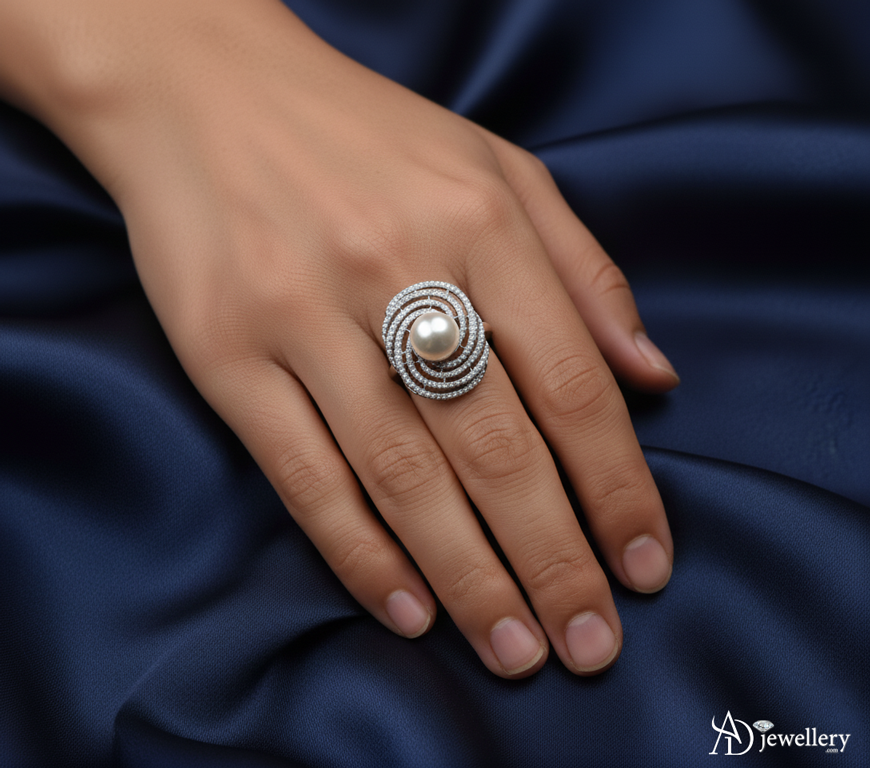 Cosmic Swirl Pearl Ring