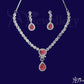 ADjewellery Rhodium Plated CZ (Cubic Zirconia) Royal Ruby Teardrop Pink Necklace Set