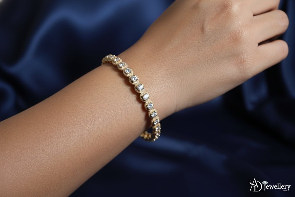 ADjewellery Rhodium Plated CZ (Cubic Zirconia) Golden Halo Bangle Set