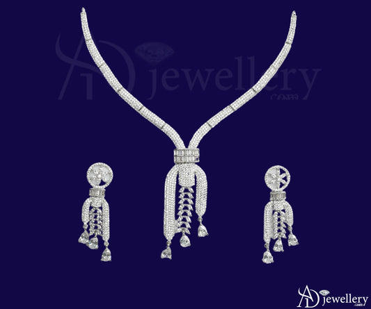 ADjewellery Rhodium Plated CZ (Cubic Zirconia) Waterfall Cascade Pave American Diamond Choker Set