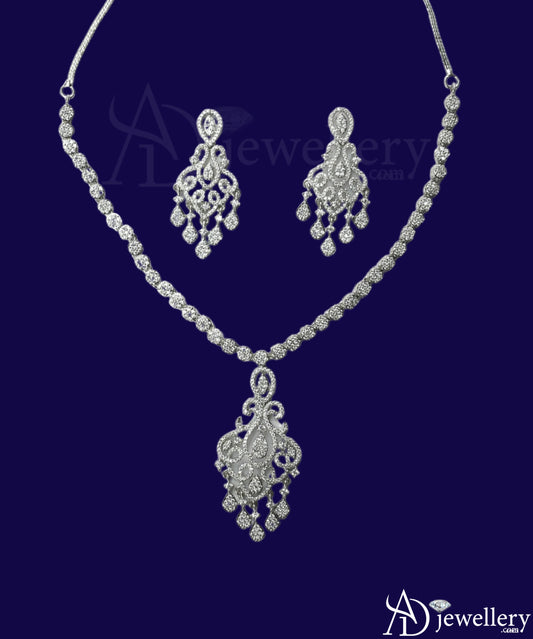 ADjewellery Rhodium Plated CZ (Cubic Zirconia) Grand Chandelier Ornate Pave Necklace Set