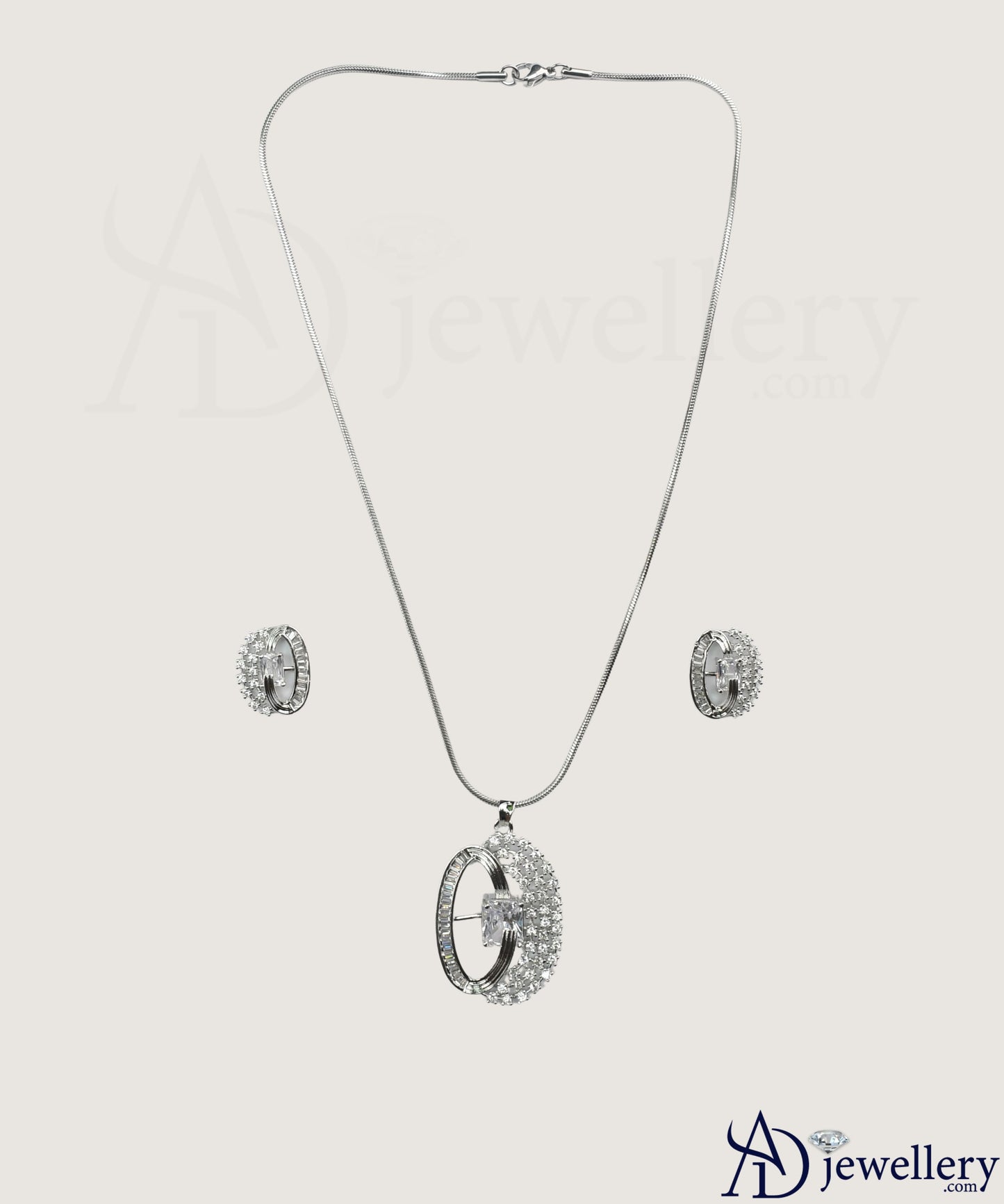 Oval Halo Cubic Zirconia Pendant and Stud Earring Set