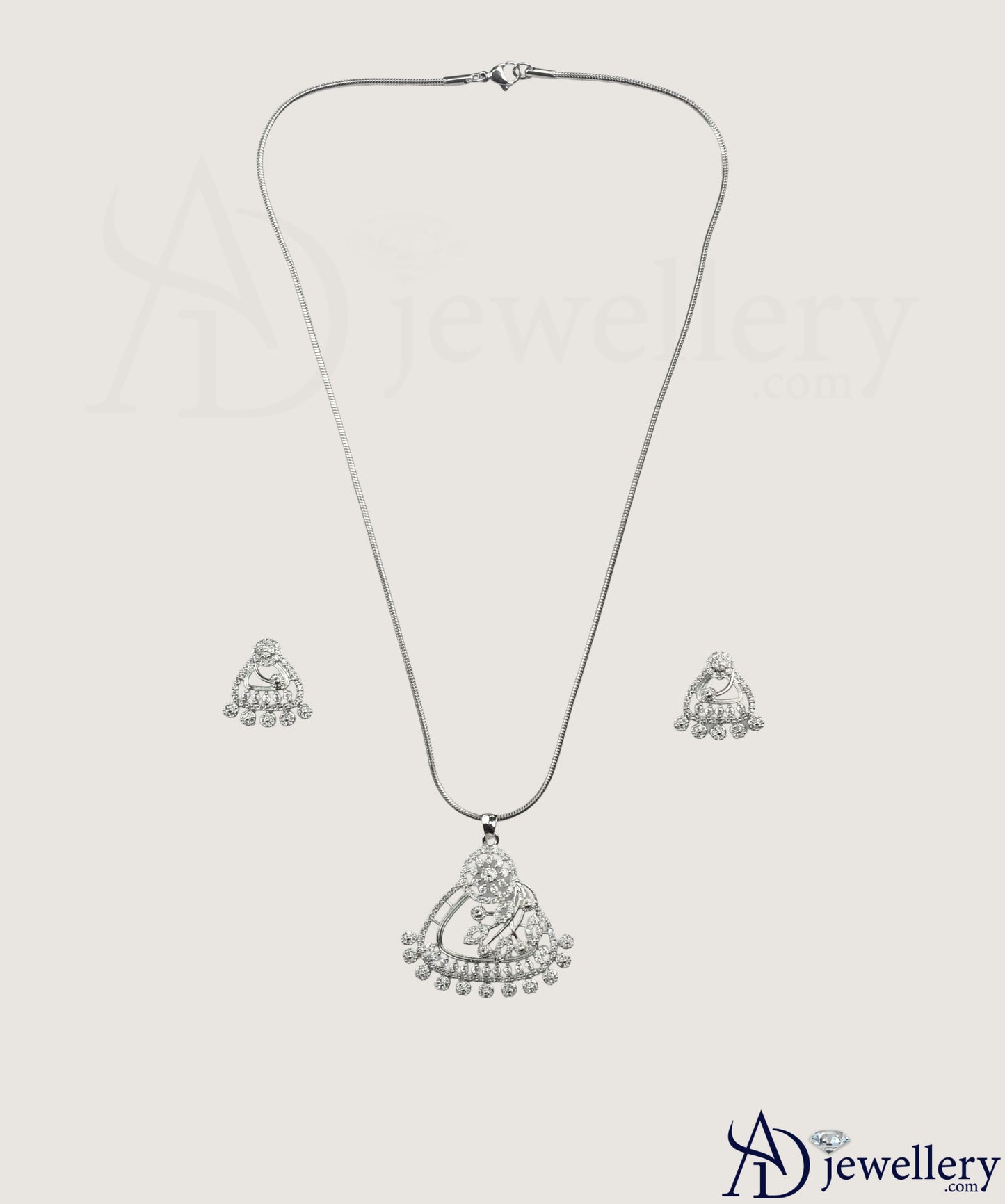 Stellar Blossom Diamond and Sterling Silver Pendant Set