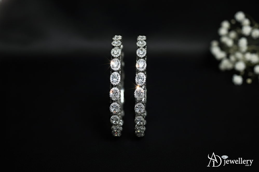 ADjewellery Rhodium Plated CZ (Cubic Zirconia) Astra Cluster Bangle Set