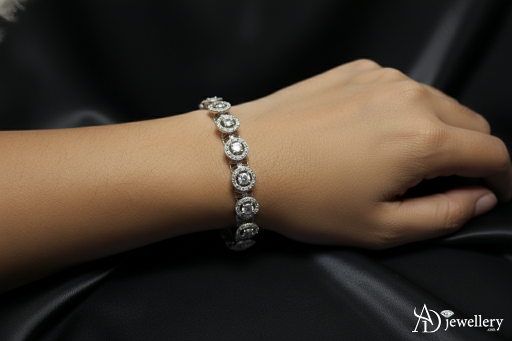 ADjewellery Rhodium Plated CZ (Cubic Zirconia) Astra Cluster Bangle Set