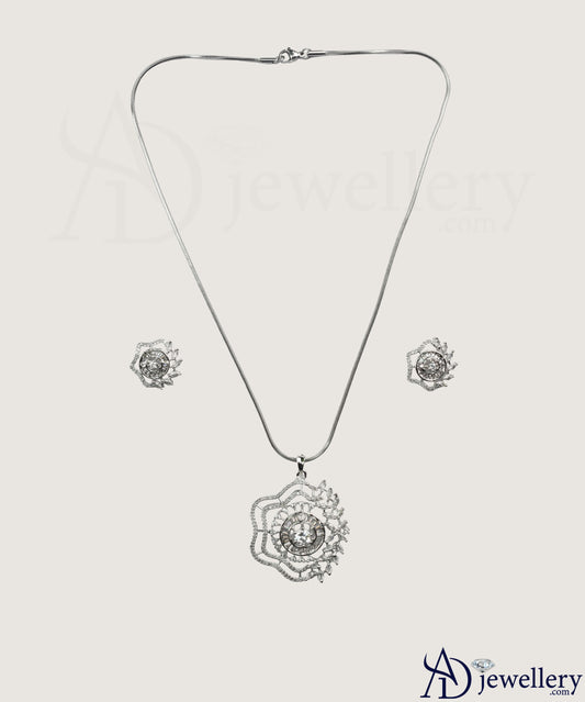 Stella Blossom Rhodium-Plated Pendant Set