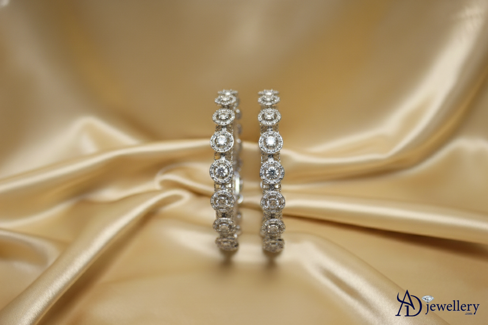 ADjewellery Rhodium Plated CZ (Cubic Zirconia) Empress Square-Cut Bangle Set