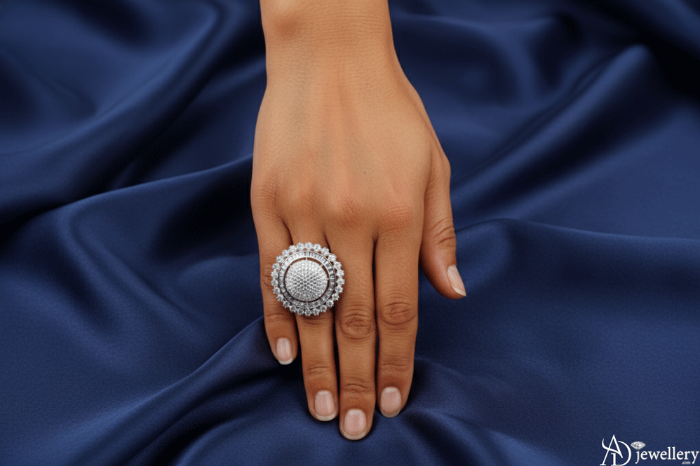 Celestial Bloom American Diamond Cocktail Ring