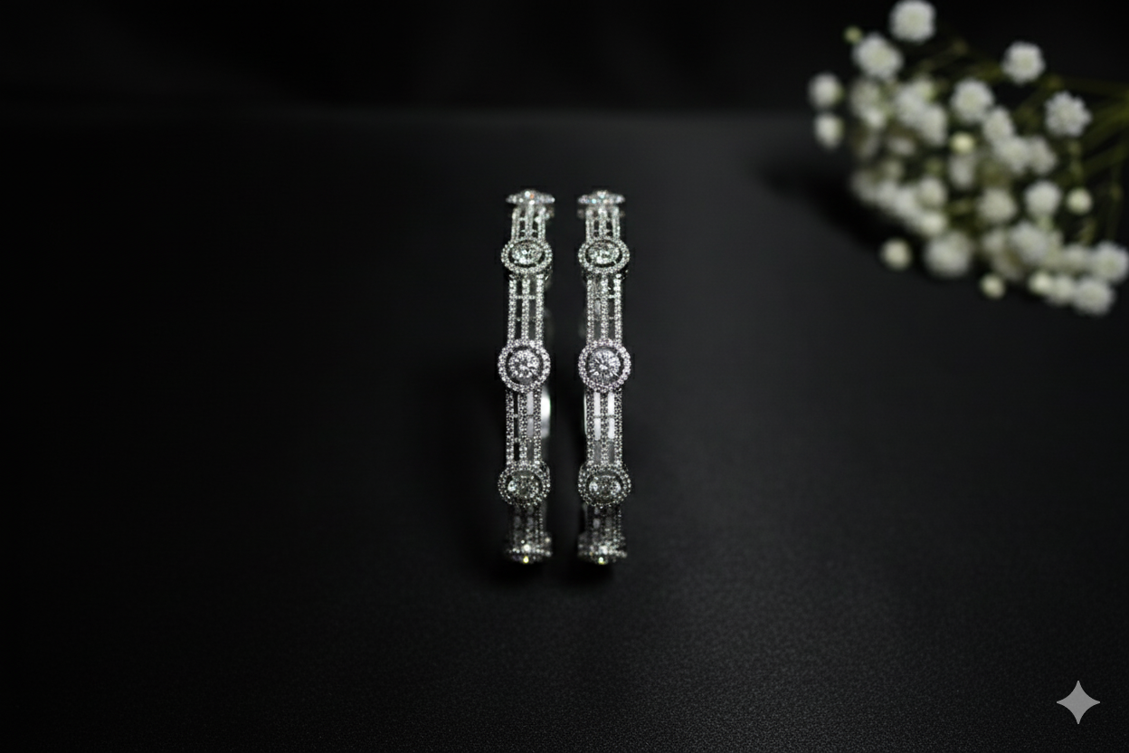 Ensemble de bracelets joncs Stellar Band plaqués rhodium et sertis de zircone cubique (CZ) ADjewellery