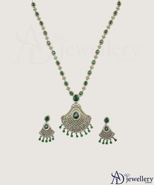ADjewellery Rhodium Plated CZ (Cubic Zirconia) Emerald Elegance Diamond Necklace Set