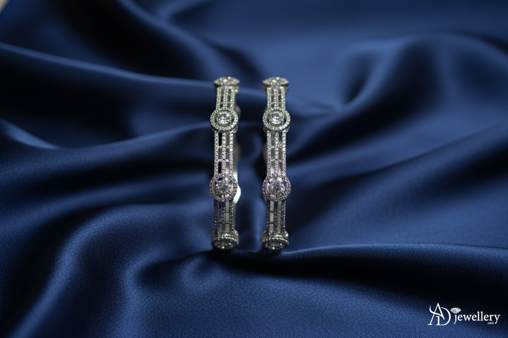 ADjewellery Rhodium Plated CZ (Cubic Zirconia) Stellar Band Bangle Set